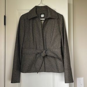 JCREW~tweed tie waist tan/charcoal blend wool size 4 jacket